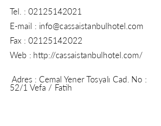 Cassa stanbul Hotel iletiim bilgileri